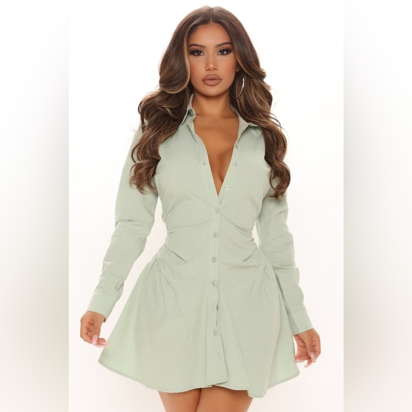2/for $20 🪩 FASHION NOVA Sage Green Button-Up Shirt Dress 🌿 (Large) - Picture 5 of 13